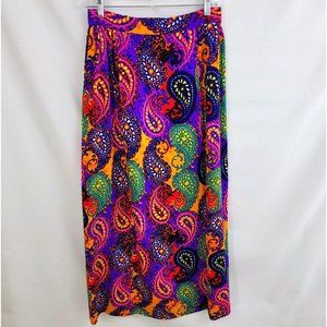 Vintage 60s 70s Small 29" Maxi Long Skirt Psychedelic Paisley Boho Hippie Purple